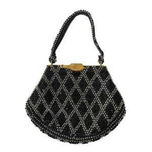 Vintage Cordo' Bead Black Beaded Diamond Gold Hardware Handbag Purse Glam Party
